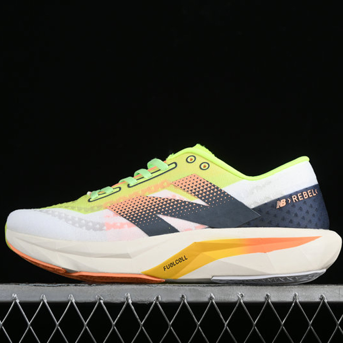 New Balance FuelCell Rebel V4 White Bleached Lime Glow MFCXLL4 Designer Running Shoes-White/Green-8686087