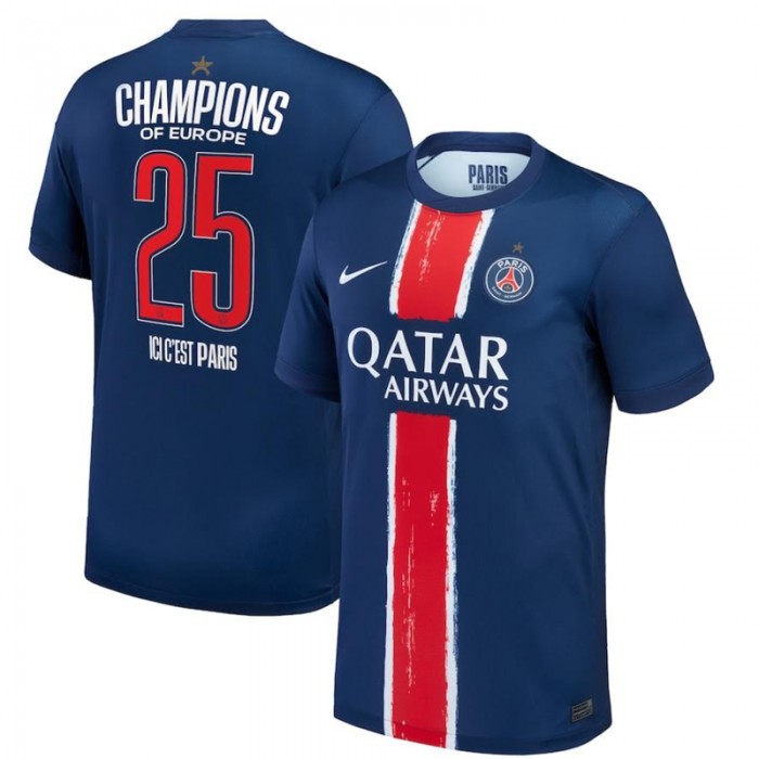 24/25 Paris Saint-Germain PSG Home Champions of Europe Navy Blue Jersey Version Short Sleeve-6093897