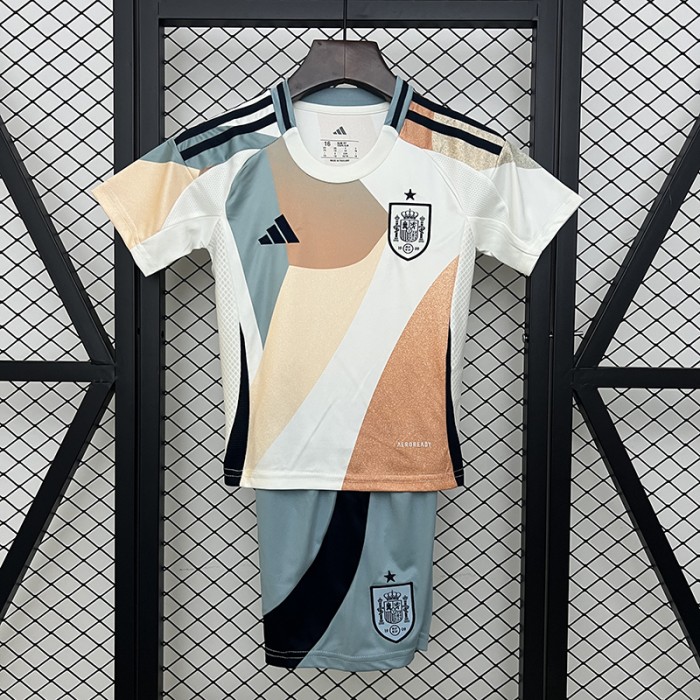 2025 Kids Spain Away Khaki Blue Kids Jersey Kit Short Sleeve (Shirt + Short)-4991363
