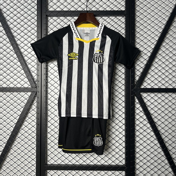 25/26 Kids Santos Laguna Away Black White Kids Jersey Kit Short Sleeve (Shirt + Short)-7937711