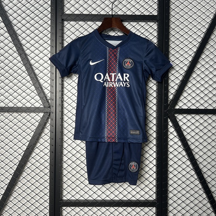 25/26 Kids Paris Saint-Germain PSG Home Navy Blue Kids Jersey Kit Short Sleeve (Shirt + Short)-3253735