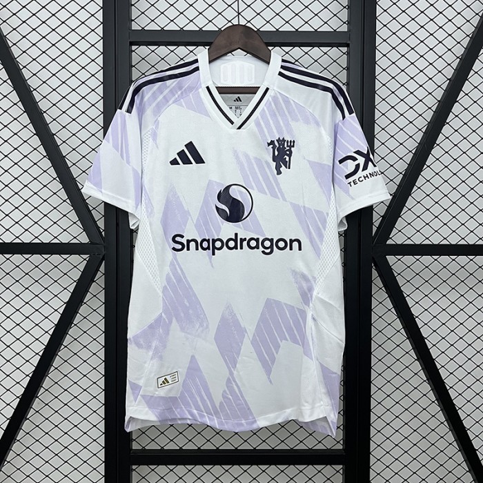 25/26 Manchester United M-U Away White Purple Jersey Version Short Sleeve-5845422