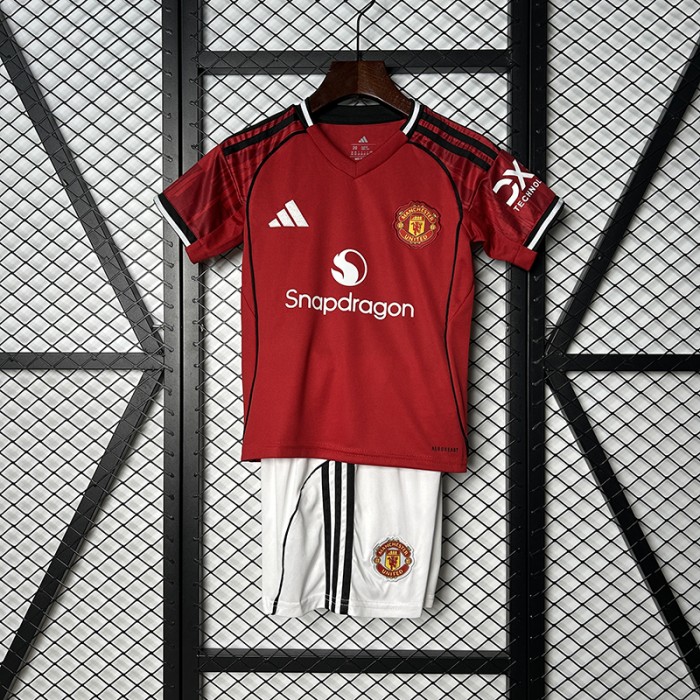 25/26 Kids Manchester United M-U Home Red Kids Jersey Kit Short Sleeve (Shirt + Short)-2036427