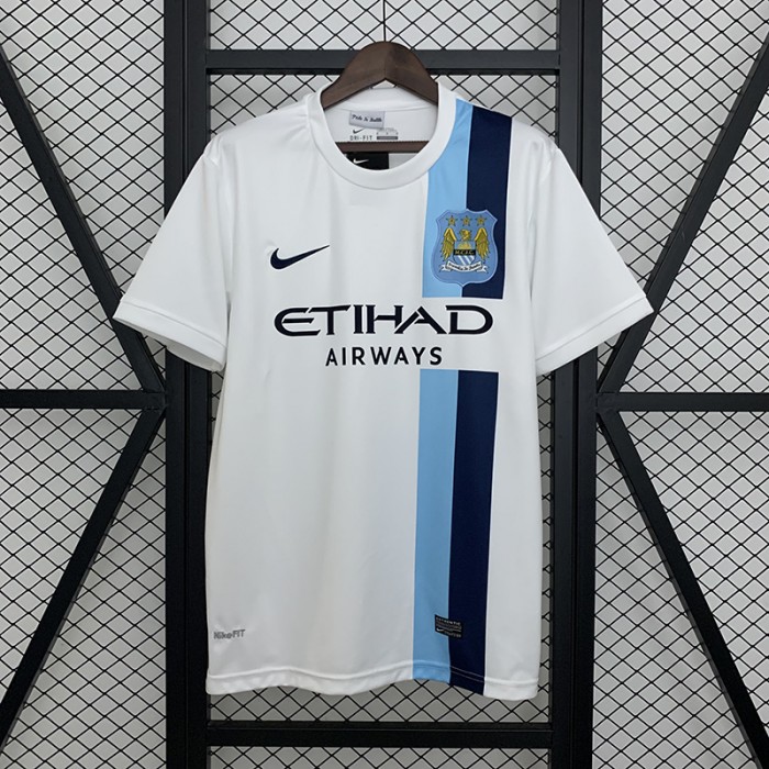 Retro 13/14 Manchester City Third Away White Blue Jersey Version Short Sleeve-522721