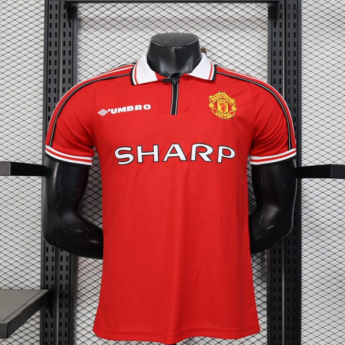 Retro 98/99 Manchester United M-U Home Red Jersey Version Short Sleeve (Player Version)-7742146