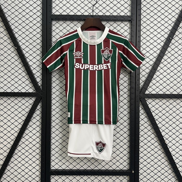 25/26 Kids Fluminense Home Red Green Jersey Kit Short Sleeve (Shirt + Short)-2988303