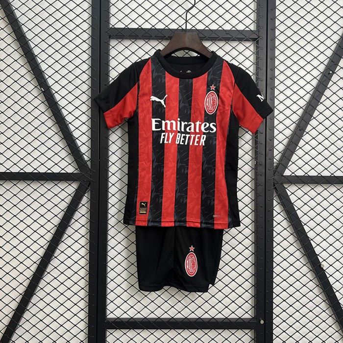25/26 Kids AC Milan Home Red Black Jersey Kit Short Sleeve (Shirt + Short)-1526400