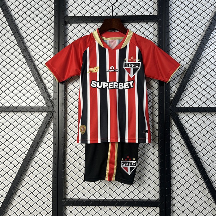 25/26 Kids Sao Paulo Away Red Black Kids Jersey Kit Short Sleeve (Shirt + Short)-391303