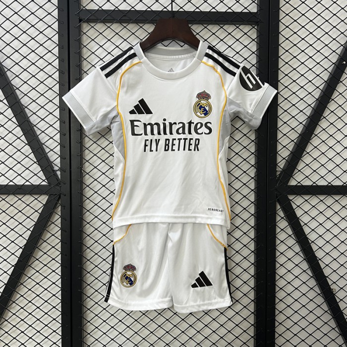 25/26 Kids Real Madrid Home White Kids Jersey Kit Short Sleeve (Shirt + Short)-8152638