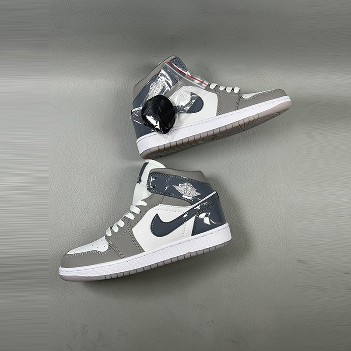 Air Jordan 1 AJ1 High Running Shoes-Gray/White-5149046