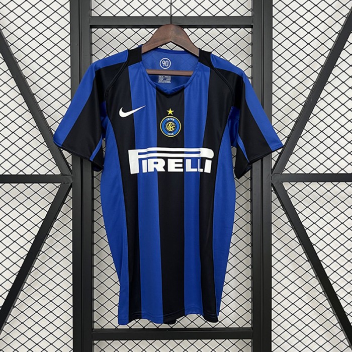 Retro 04/05 Inter Milan Home Black Blue Jersey Version Short Sleeve-2192650