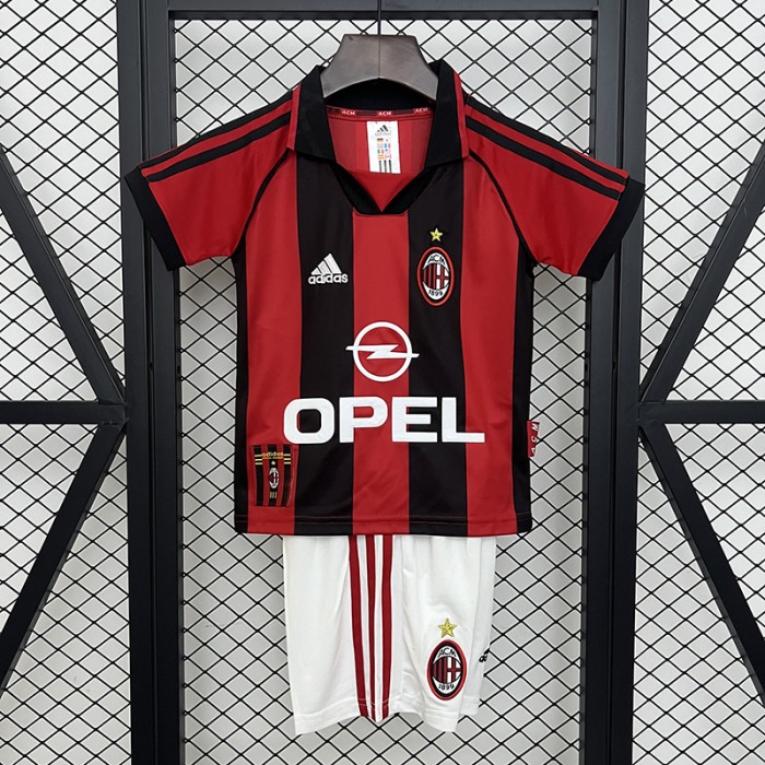 Retro 98/99 Kids AC Milan Home Red Black Kids Jersey Kit Short Sleeve (Shirt + Short)-8384740