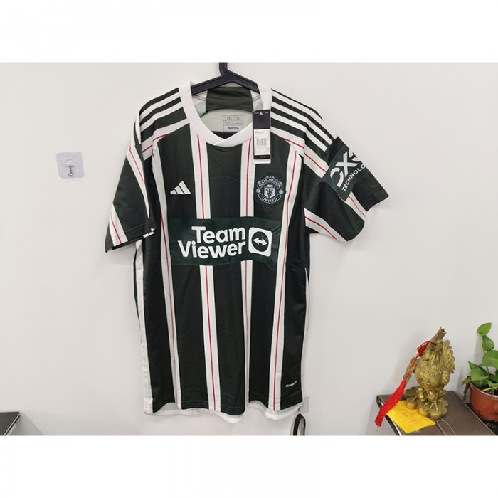 STOCK CLEARANCE [SIZE XXL] 23/24 Manchester United M-U Away White Green Jersey Version Short Sleeve-1236455