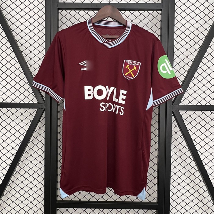 25/26 West Ham United Home Wine Red Jersey Version Short Sleeve-9375652