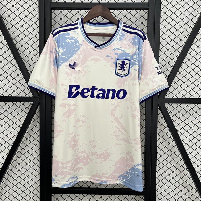 25/26 Aston Villa Third Away White Blue Jersey Version Short Sleeve-1005209