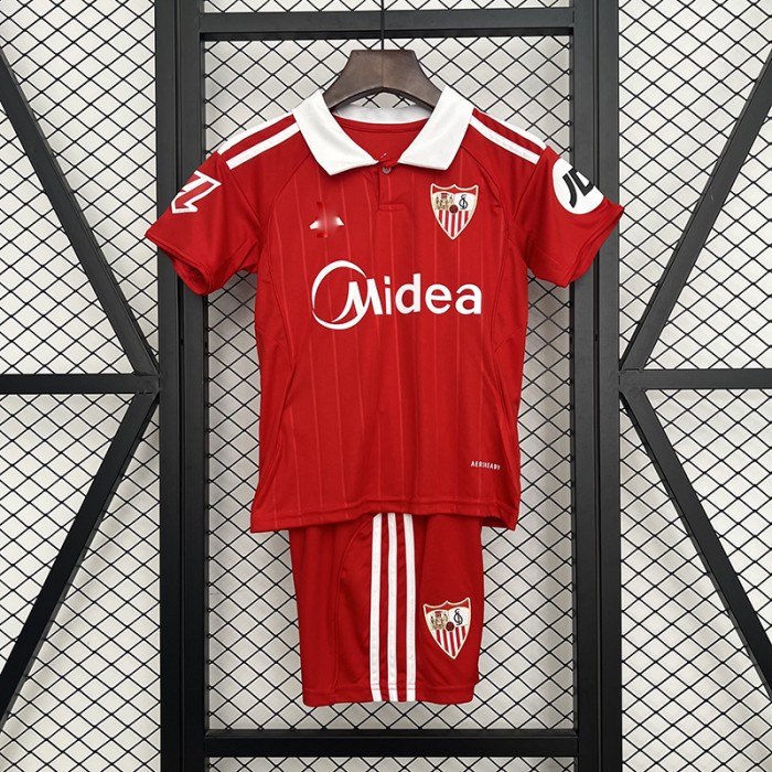 25/26 Kids Sevilla Away Red Kids Jersey Kit Short Sleeve (Shirt + Short)-5557878