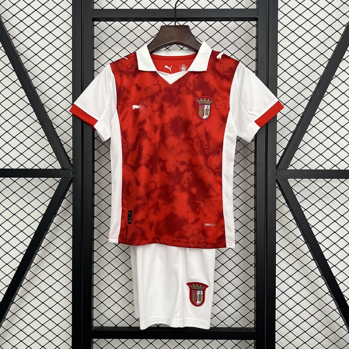 25/26 Kids Braga Home Red White Kids Jersey Kit Short Sleeve (Shirt + Short)-2801410