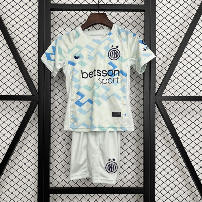 25/26 Kids Inter Milan Away White Blue Kids Jersey Kit Short Sleeve (Shirt + Short)-2181182