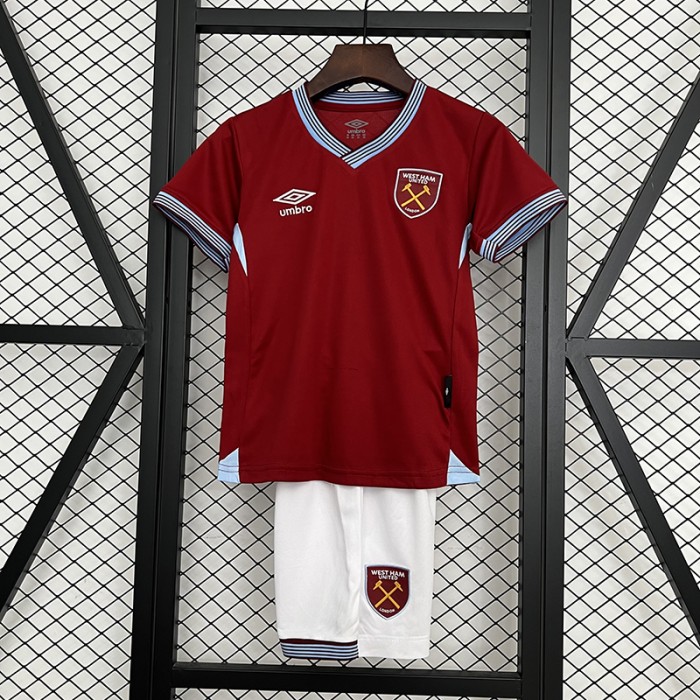 25/26 Kids West Ham United Home Red Kids Jersey Kit Short Sleeve (Shirt + Short)-3928194