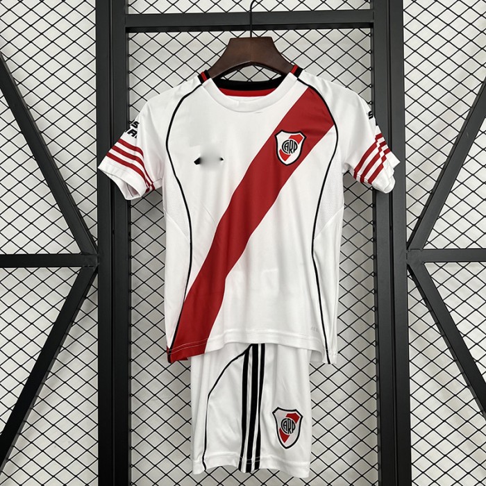 25/26 Kids River Plate Home White Red Kids Jersey Kit Short Sleeve (Shirt + Short)-2268196