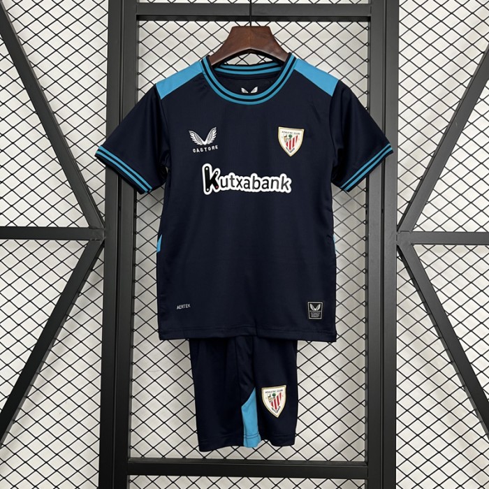 25/26 Kids Athletic Bilbao Away Navy Blue Kids Jersey Kit Short Sleeve (Shirt + Short)-2877263