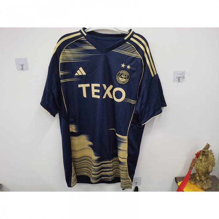 STOCK CLEARANCE [SIZE XXL] 25/26 Aberdeen Away Navy Blue Khkai Jersey Version Short Sleeve-3011140
