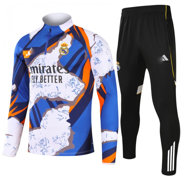 25/26 Real Madrid White Blue Edition Classic Jacket Training Suit (Top+Pant)-7294821