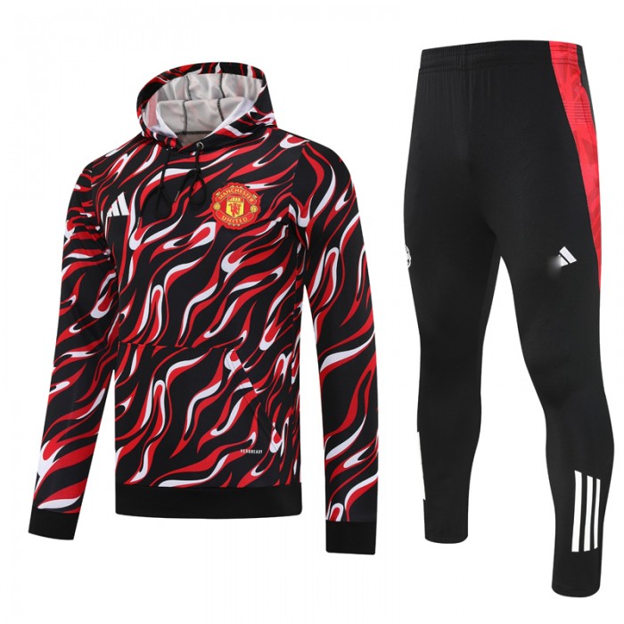 25/26 Manchester United M-U Black Red Hooded Edition Classic Jacket Training Suit (Top+Pant)-6579539