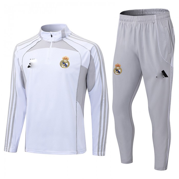 25/26 Real Madrid White Gray Edition Classic Jacket Training Suit (Top+Pant)-4177314