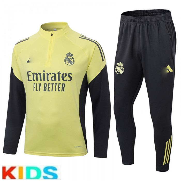 25/26 Kids Real Madrid Yellow Black Kids Edition Classic Jacket Training Suit (Top+Pant)-1288517