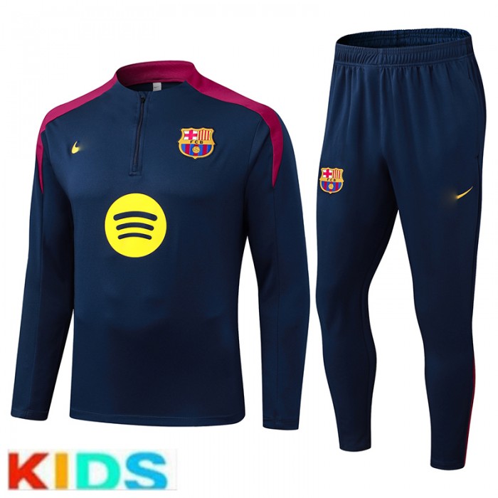 25/26 Kids Barcelona Navy Blue Kids Edition Classic Jacket Training Suit (Top+Pant)-1969179