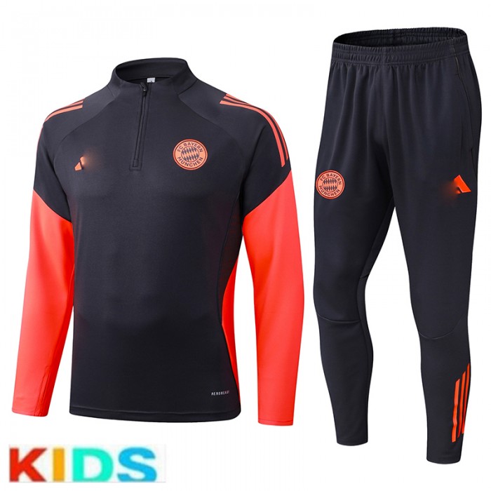 25/26 Kids Bayern Munich Black Orange Kids Edition Classic Jacket Training Suit (Top+Pant)-6580091