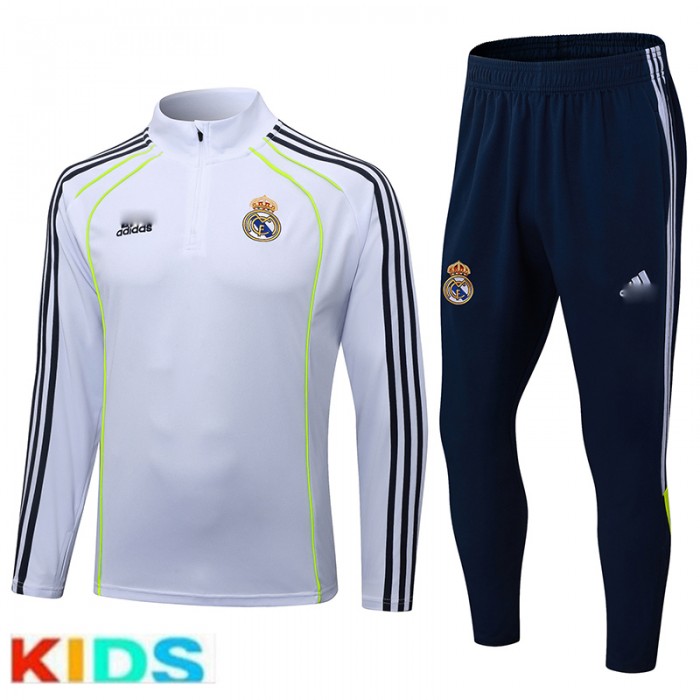25/26 Kids Real Madrid White Kids Edition Classic Jacket Training Suit (Top+Pant)-8601379