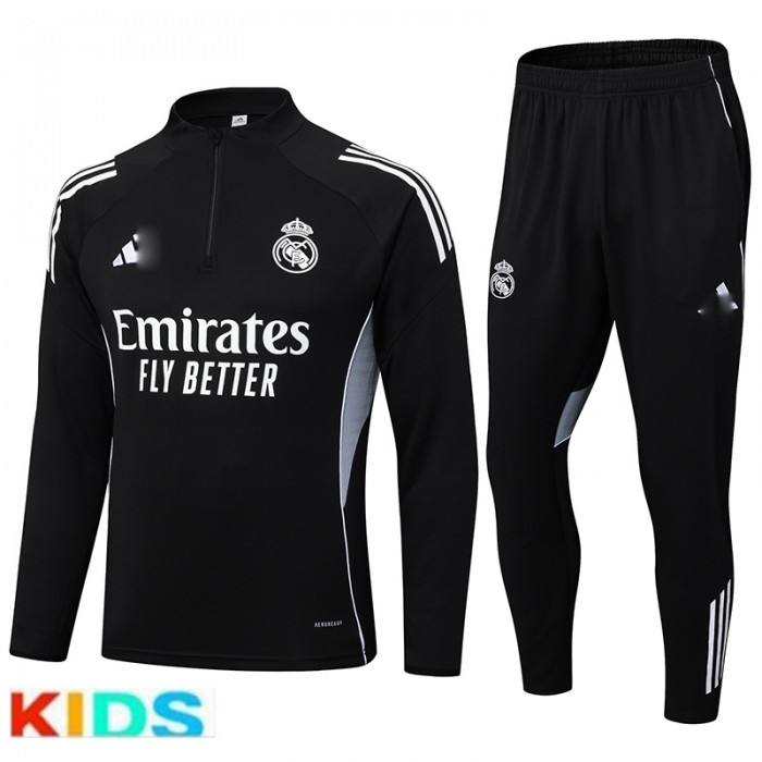 25/26 Kids Real Madrid Black Kids Edition Classic Jacket Training Suit (Top+Pant)-3568538