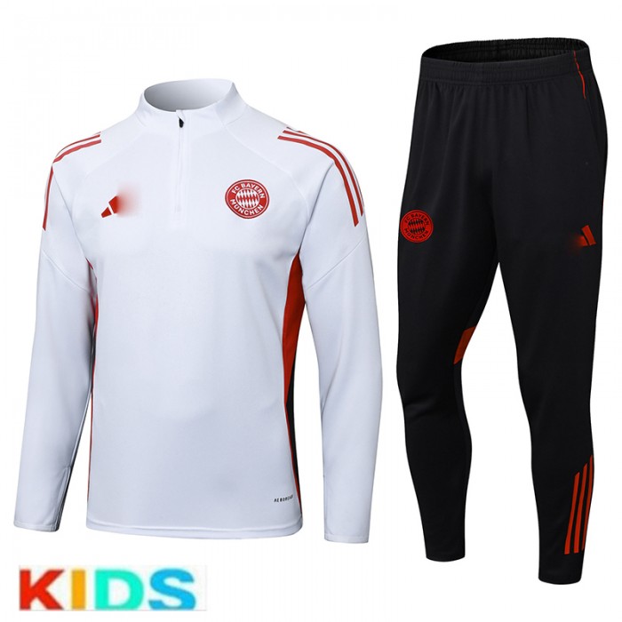 25/26 Kids Bayern Munich White Kids Edition Classic Jacket Training Suit (Top+Pant)-1863477