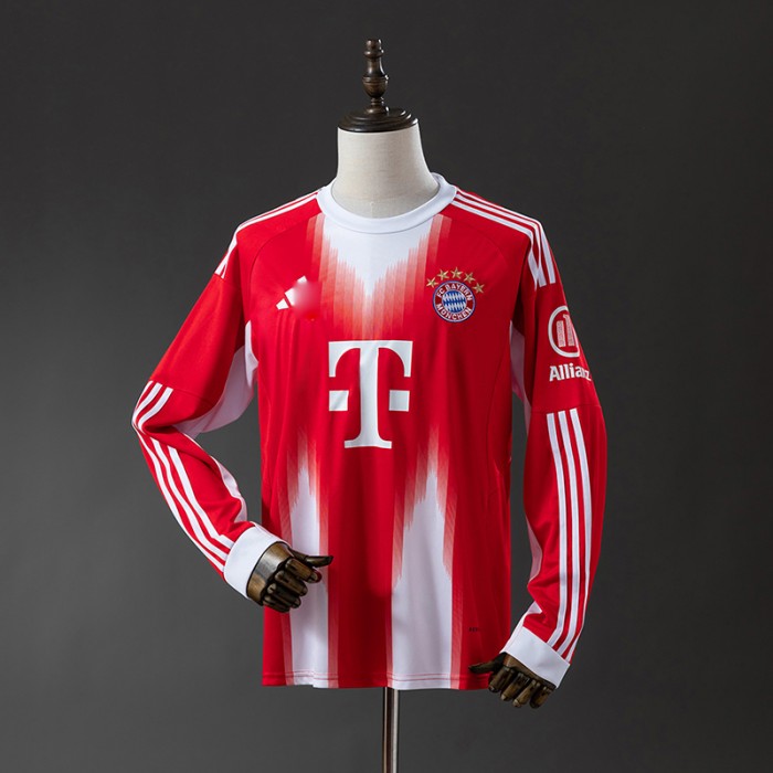 25/26 Bayern Munich Home Red White Jersey Version Long Sleeve-7421978