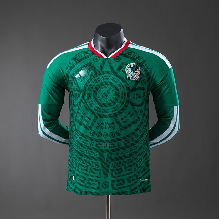 2026 World Cup Mexico Home Green Jersey Version Long Sleeve (Player Version)-7926284