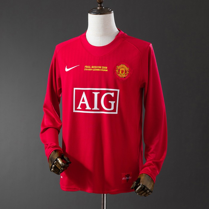 Retro 07/08 Manchester United M-U Champions League Home Red Jersey Version Long Sleeve-9504879